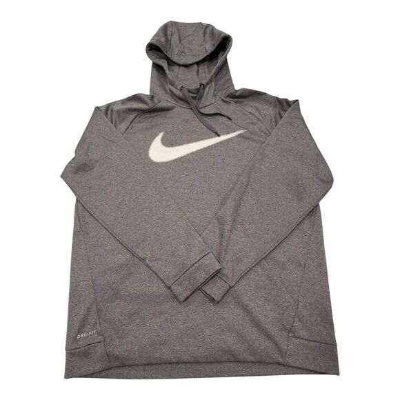 Nike Hoodie Mens XL Gray Dri Fit Hooded Chalk Swoosh Pullover Sweatshirt Pockets - Picture 1 of 12